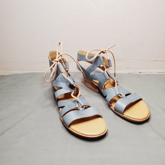 Kork-Ease Light Blue Skyway Leather  Strappy Chris cross Sandal shoes - Picture 4 of 12